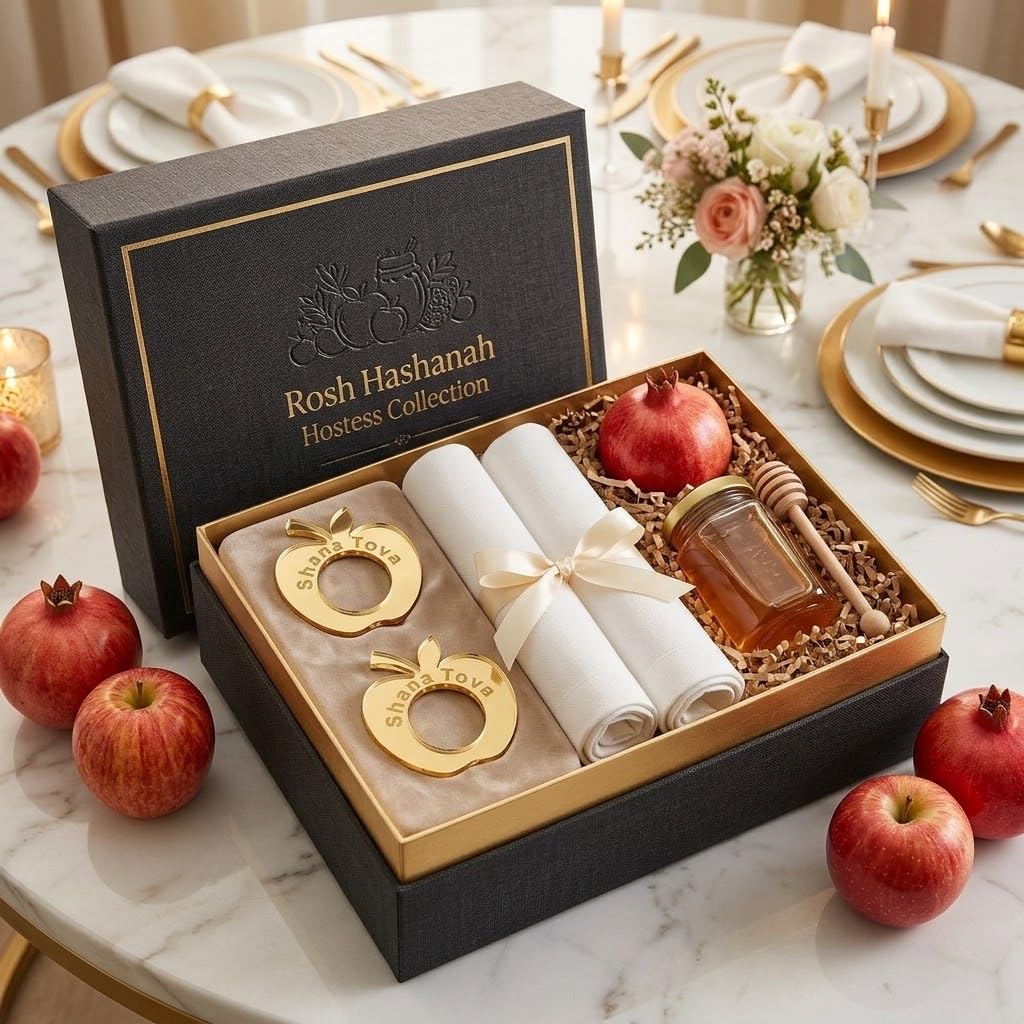 12 Pcs Shana Tova Acrylic Napkin Rings,Mirror Gold Apple Jewish New Year Napkin Holders for Rosh Hashanah Dinner Table Decorations, Yom Tov Holiday Party Place Setting(Gold, Apple English)