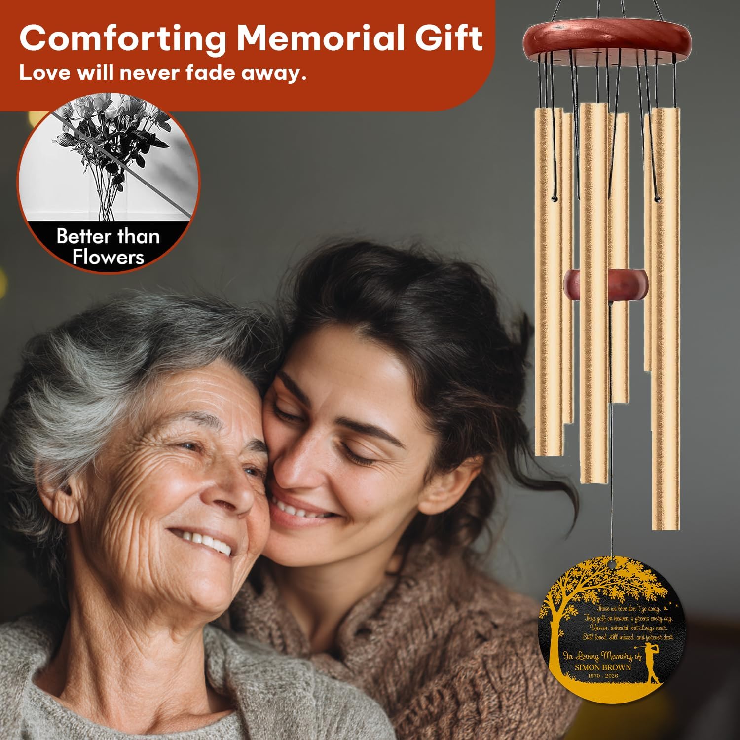Personalized Memorial Wind Chimes for Outdoors with Golf Tribute “Heaven’s Greens” – Custom Name and Memorial Years – Meaningful Sympathy Remembrance Gift for Loss of Loved One Garden Porch or Home