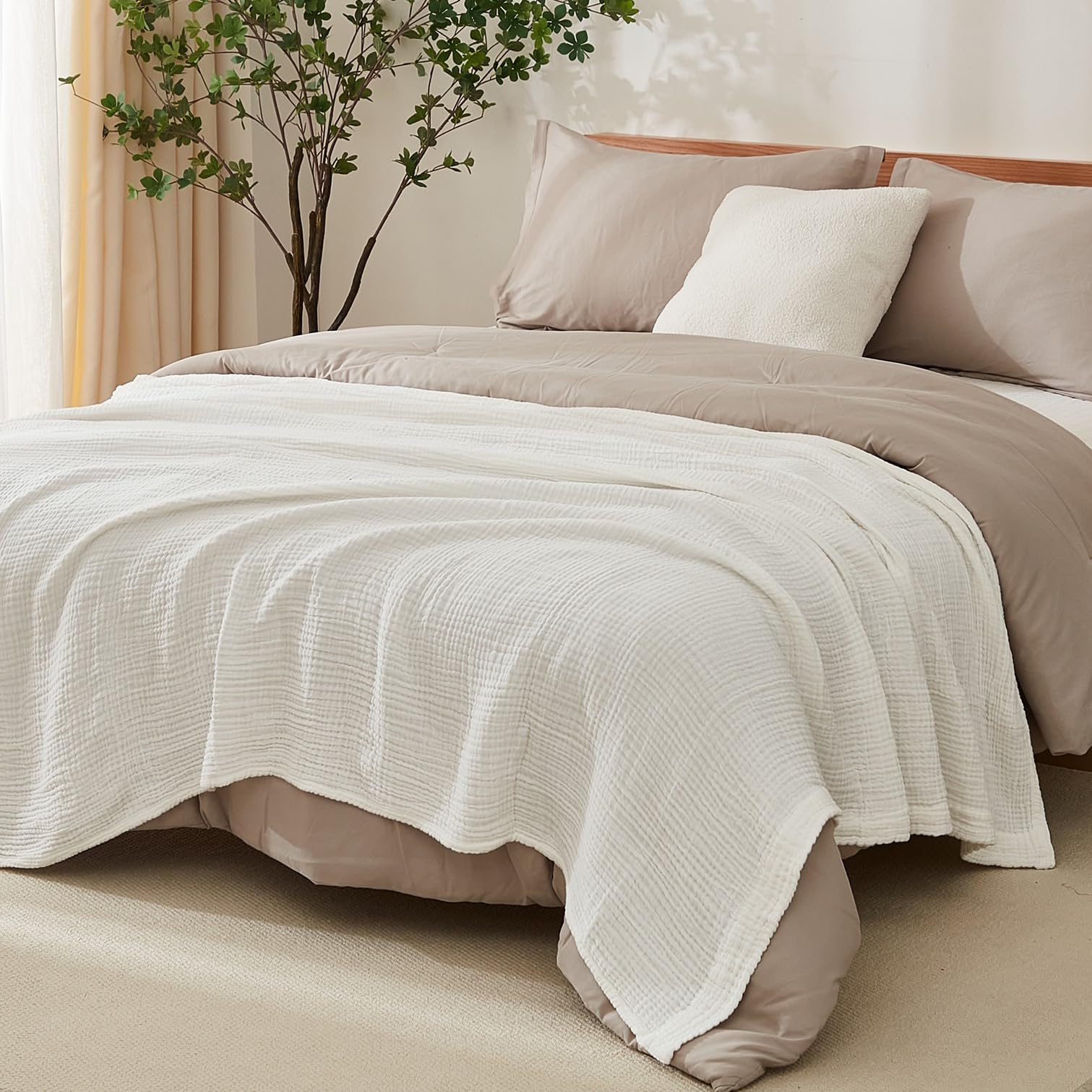 ACCOTIA 6 Layer 100% Cotton Muslin Blanket - Twin Size 55x75, Lightweight Breathable Throw For Summer & All Seasons, Grey - View #6