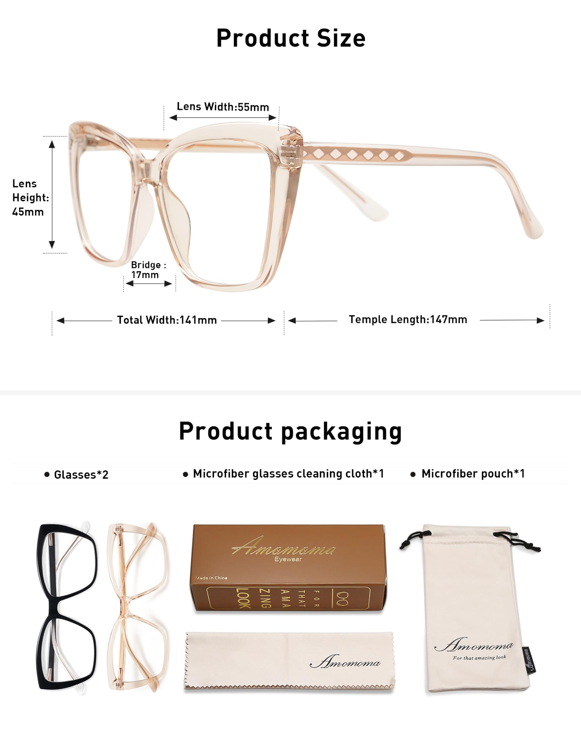 AMOMOMA Trendige TR90 übergroße Blaulicht-Lesebrille für Damen, stilvolle quadratische Katzenaugenbrille AM6031