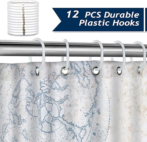 Miniatura 3 de Bonhause Cortina de ducha de barco náutico para baño, faro, brújula, ancla, cortina de baño decorativa, 72 x 84 pulgadas, tela de poliéster, cortina