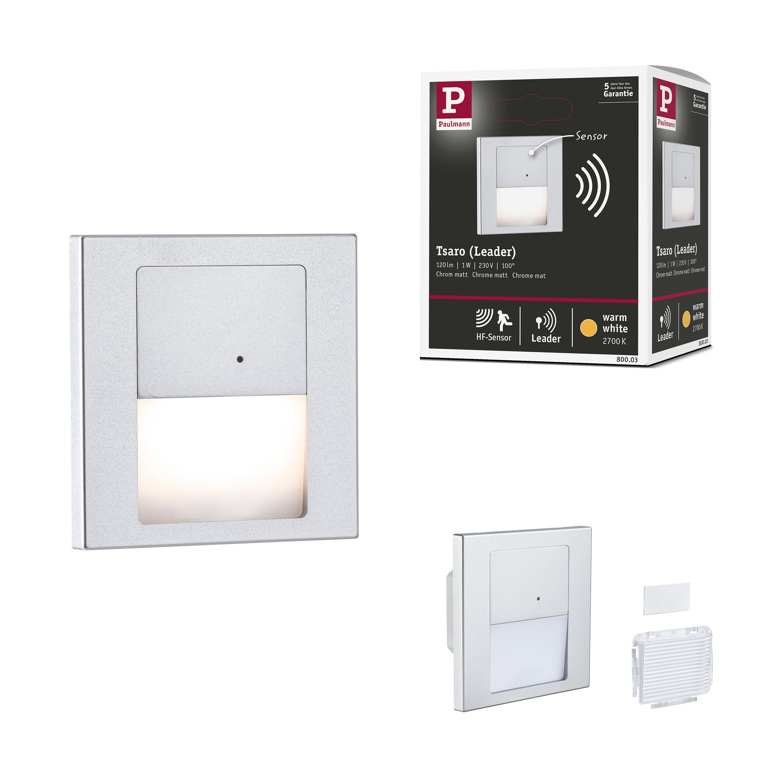 Encastré mural LED Tsaro Paulmann carré 1W chrome mat 2700K - 8
