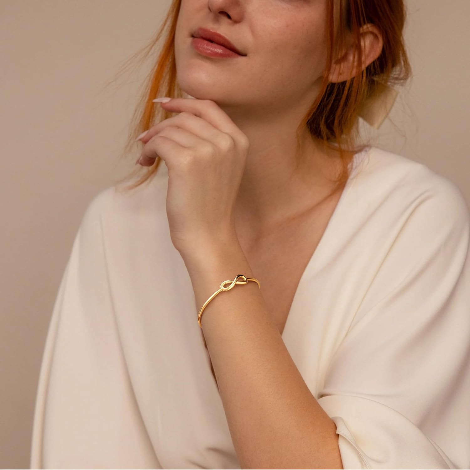 Gelbesty Infinity Love Knot Dainty Gold Bangle Bracelets for Women, 14K Gold Plated Adjustable 925 Silver Bracelet, Trendy Jewelry Gifts for Valentine's Day - Image 4