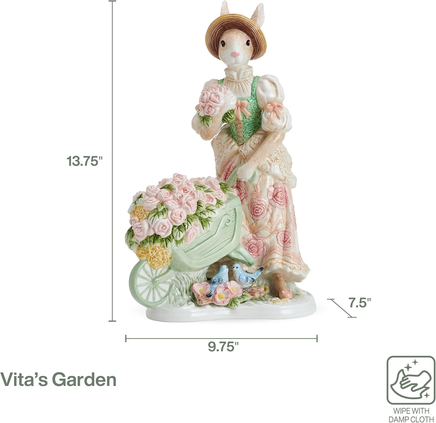 Fitz and Floyd Vita's Garden Ceramic Rabbit Figurine, 13.75-Inch