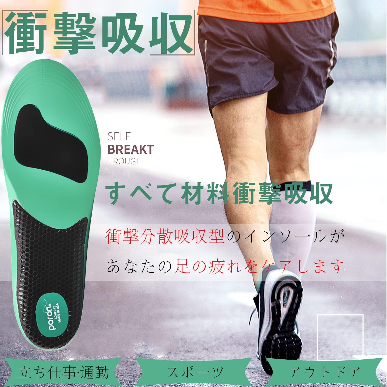 kozzim スポーツインソール 衝撃吸収 立ち仕事 中敷き【あらゆる 