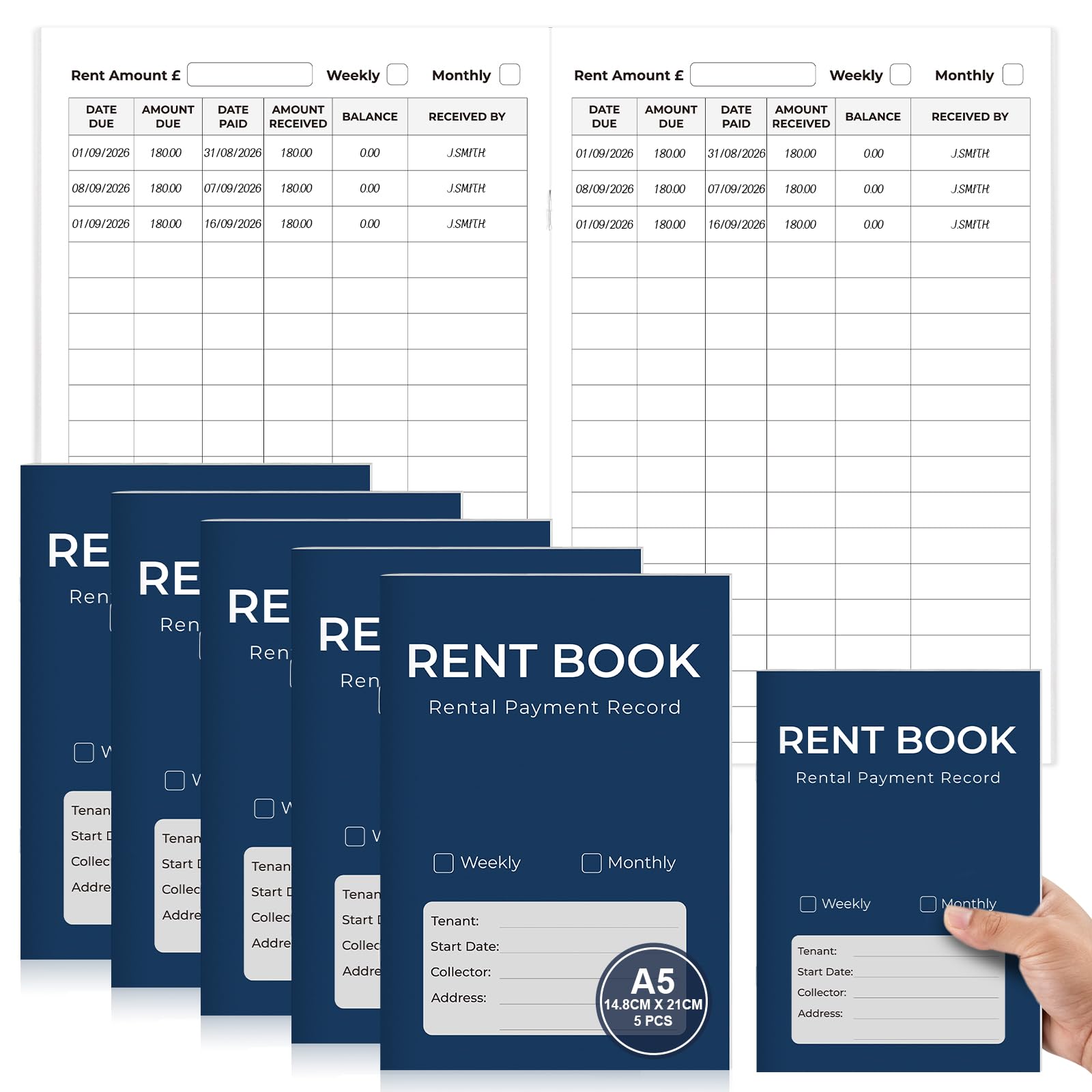 5 Pack Tenants Rent Book Assured Tenancy & Assured Shorthold Tenanacy A5 20 Pages Rental Payment Record Book for Landlord and Property Manager Blue Weekly or Monthly Rent Payment Book