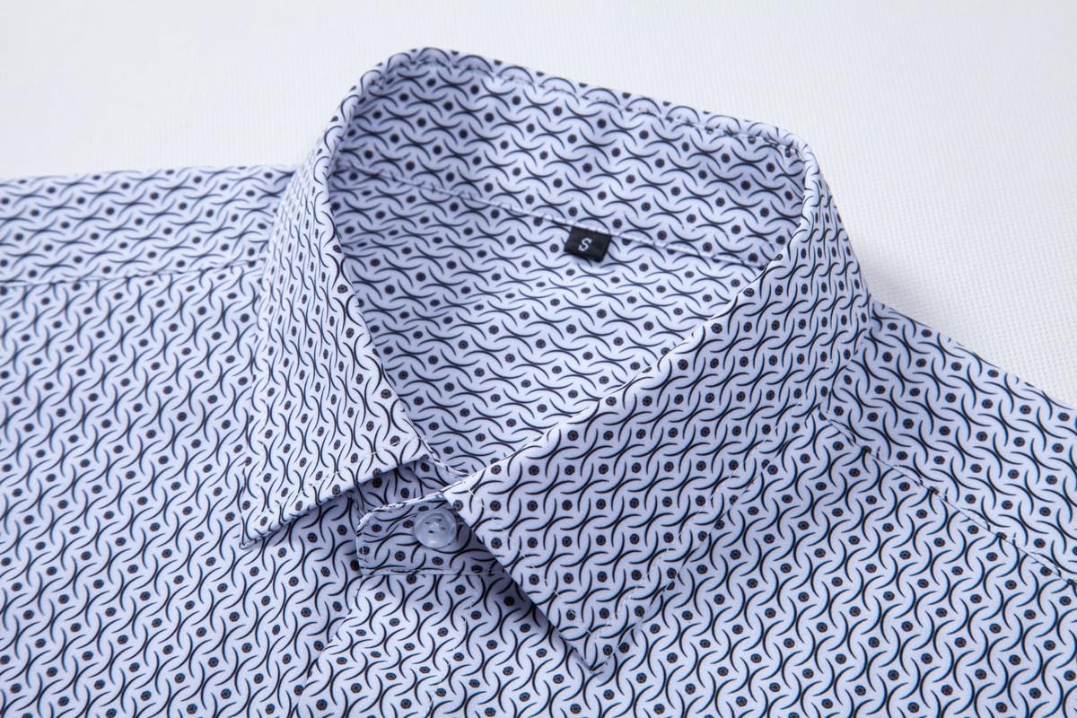 Mens Printed Dress Shirts 4-Way Stretch Long Sleeve Wrinkle Free Floral Casual Button Down Shirt - Image 3