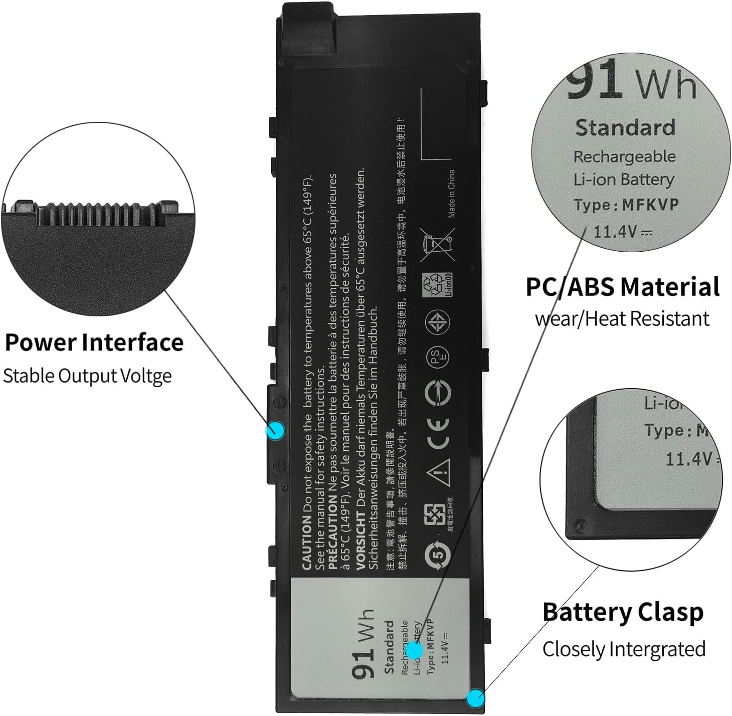 91Wh MFKVP 11.4V Laptop Battery for Dell Precision 15 7510 7520 17 7710 7720 M7510 M7710 GR5D3 M28DH RDYCT 451-BBSF 451-BBSB TWCPG 0FNY7 1G9VM T05W1