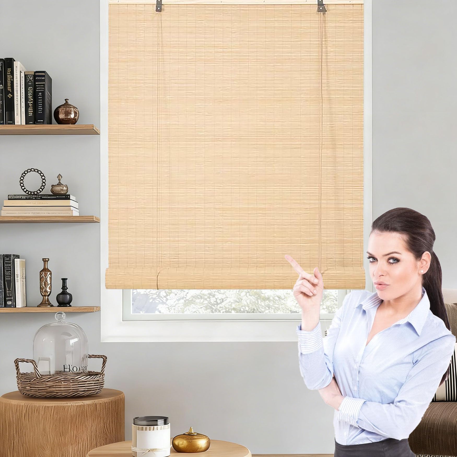 Store enrouleur bambou 95x175 store extérieur beige étanche anti-UV