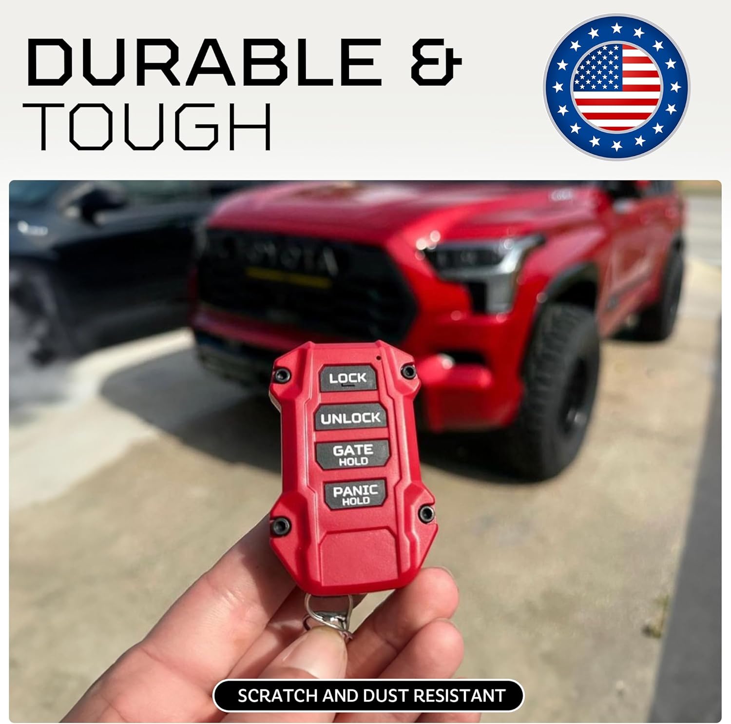 AJT DESIGN Replacement Key Fob Compatible with Toyota Tacoma (2024+), Tundra (2022+), 4Runner (2025+) & Sequoia (2023+) | Custom Made in USA | Injection Molded Rugged Case - Red