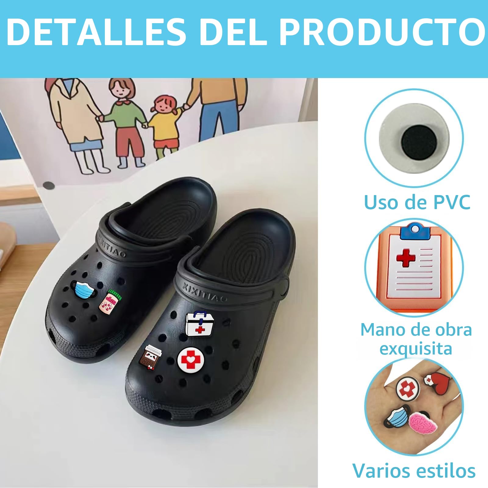 Crocs Pines para Zapatos 60 Pcs, Charms Adornos Jibbitz de PVC para Médicos Enfermeras Niños