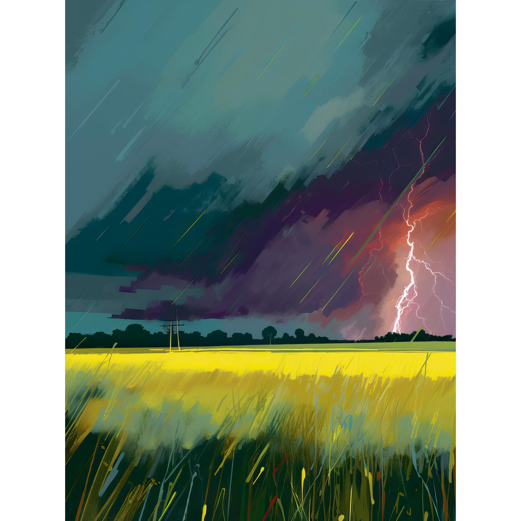 Artery8 Lightning Strike Over an Open Countryside Field Large Wall Art Poster Print Thick Paper 18X24 Inch