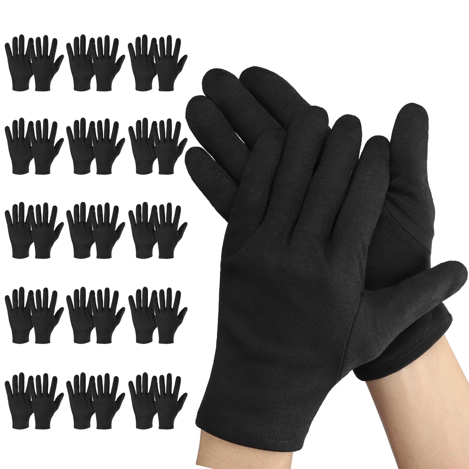 Guantes de Algodón Negro - Grande Guantes Trabajo 15 Pares (30 Piezas) - L 25CM Cotton Gloves para Cuidado de las Manos - Gloves Negros Algodon para Tareas Domésticas