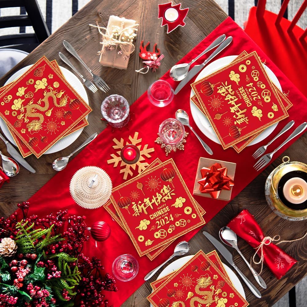jetables pour le Nouvel An chinois - Année du dragon Fu - Assiettes en