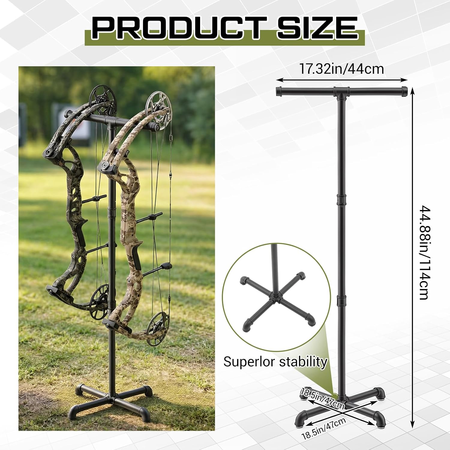 LEIFIDE Archery Bow Stand, 45'' Height Stable Recurve Bow Stand Portable Bows Rest Stock Foldable Rack Holder Legs for Longbow Archery, Black