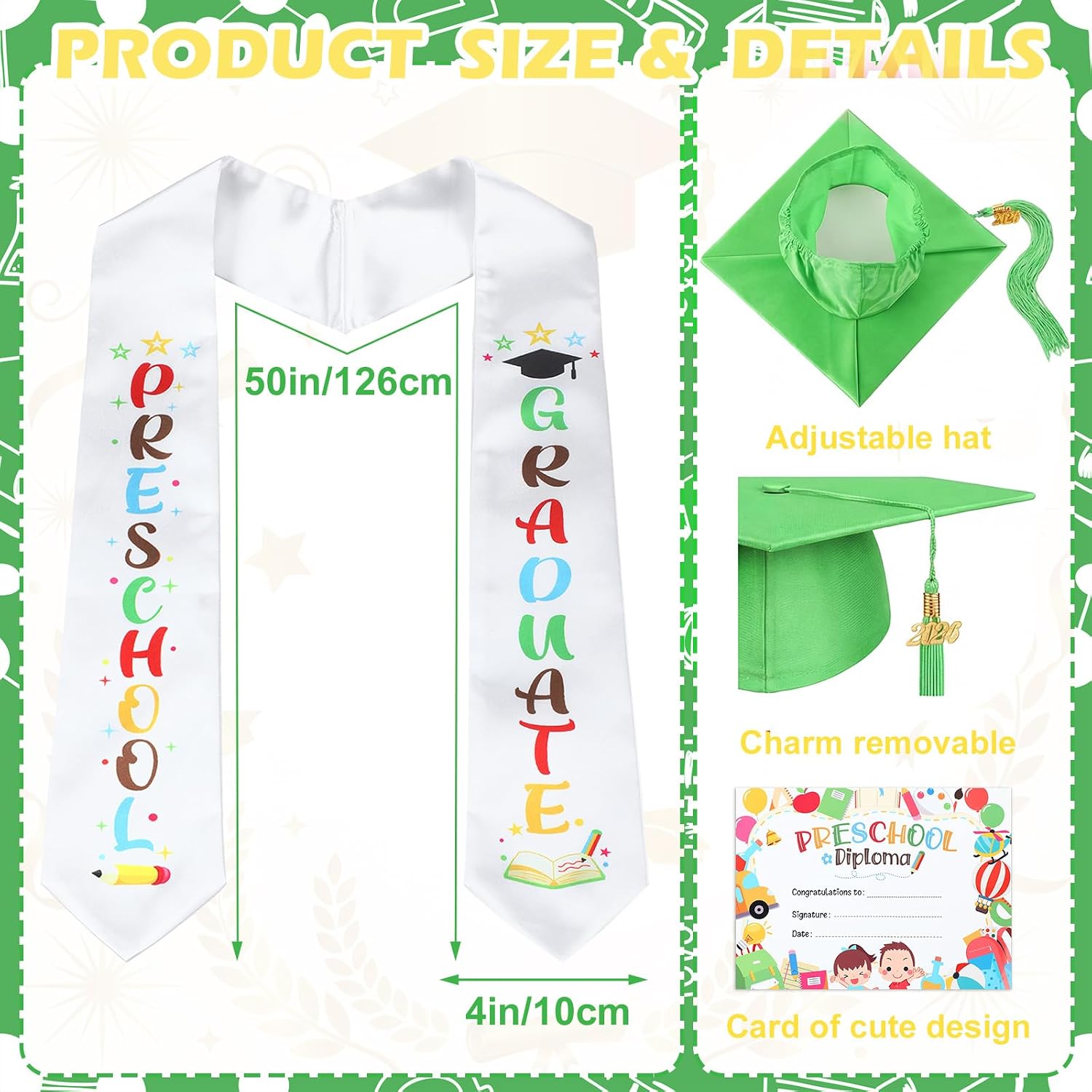 Sureio 6 Pcs Kindergarten Preschool Graduation Cap and Gown 2026 Tassel Stole Certificate for Toddler Kids
