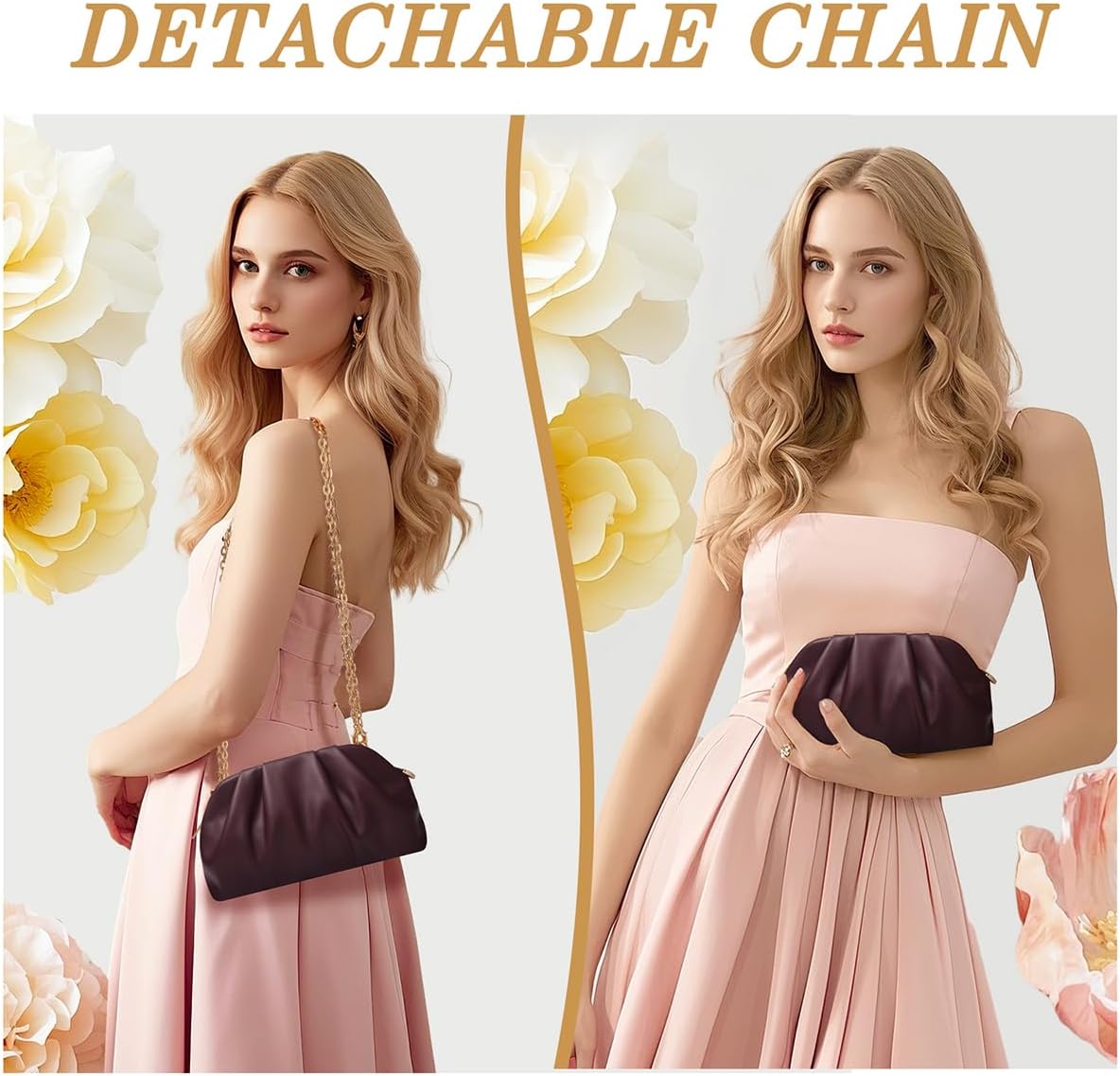 lovyoCoCo Clutch Purse for Women Soft Pleated PU Wedding Clutch, Elegant Evening Bag for Galas, Proms,Cocktail Parties