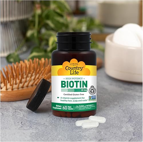 Miniatura 6 de Country Life Biotina de alta potencia, 10 mg, 60 unidades, certificado sin gluten, certificado vegano, verificado sin OMG