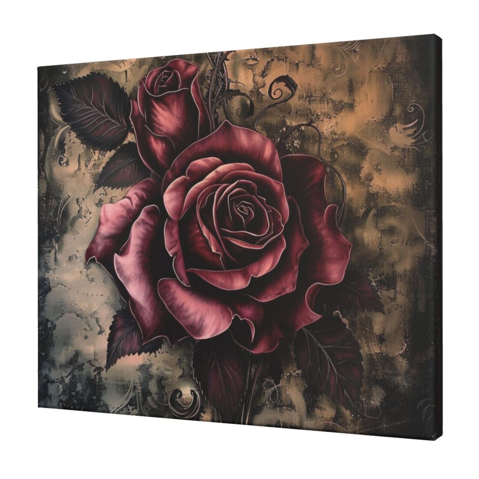 YKLJG Gothic Rose Printed Wall Art Canvas Prints 60x50 CM Wooden Framed Picture Painting Artwork for Bedroom Kitchen Home Office Decor