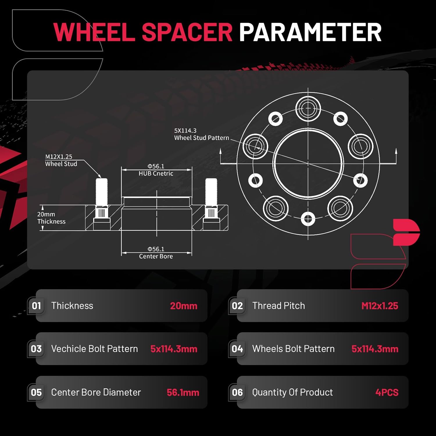 BDFHYK 5x114.3mm Wheel Spacers 20mm 5x4.5 Hubcentric Wheel Spacer Compatible with Subaru Ascent Forester Impreza WRX STI 2015-2022 Legacy Outback WRX, Forged 5 Lug M12x1.25 & 56.1mm Hub Bore, Set of 4 - Image 2