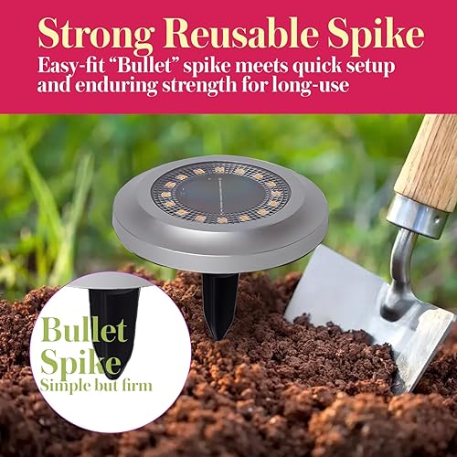 Miniatura 5 de upperosey Paquete de 8 luces solares de tierra, 16 LED mejoradas, luz solar para exteriores para patio, apta para cortacésped, soporta 200 libras,