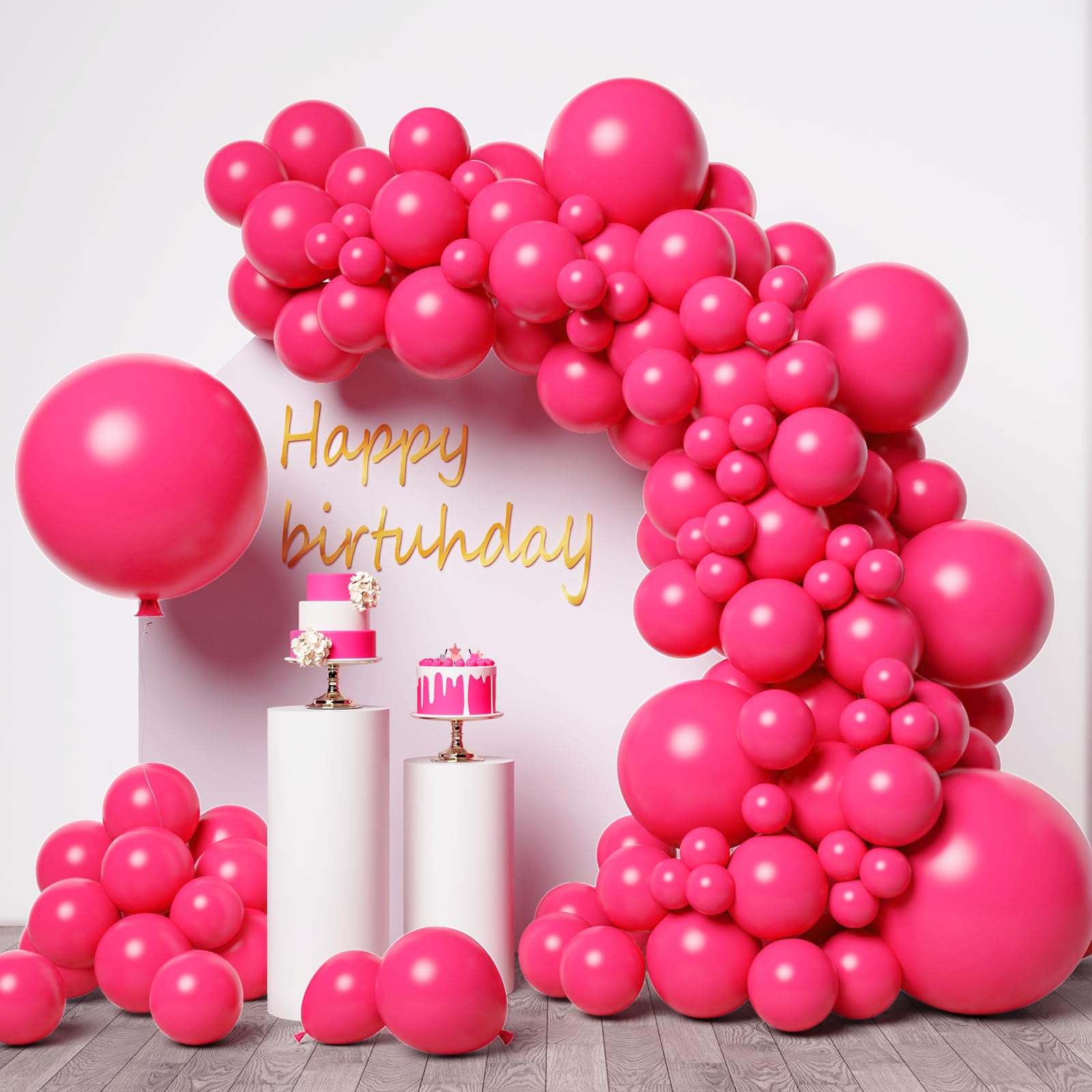 RUBFAC Hot Pink Balloons, 146pcs Different Sizes Pack of 36 18 12 10 5 Inch for Balloon Garland or Balloon Arch as Graduation Wedding Birthday Baby Shower Anniversary Party Decorations