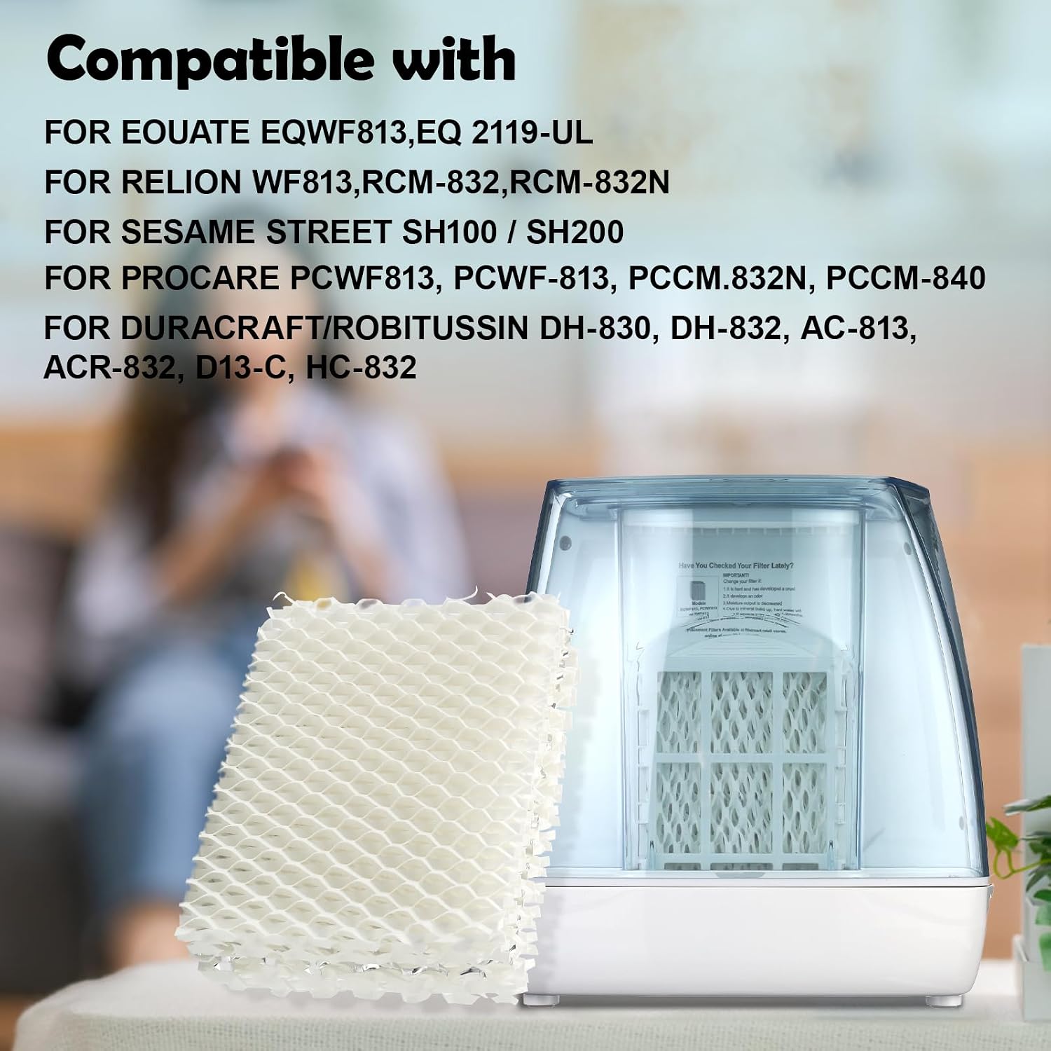 WF813 Humidifier Filter Replacement for Equate EQWF813, Relion RCM-832 RCM-832N, ProCare RWF813 PCWF813 PCCM832N Cool Mist Humidifiers Wick Filter 4-Pack