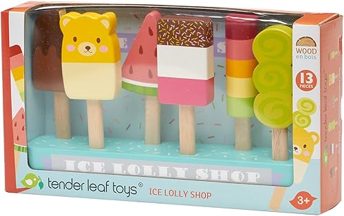 Miniatura 2 de Tender Leaf Toys - Ice Lolly Shop - 13 piezas de juguete de juego de comida de simulación con 6 paletas de madera barras de helado - Fomenta el
