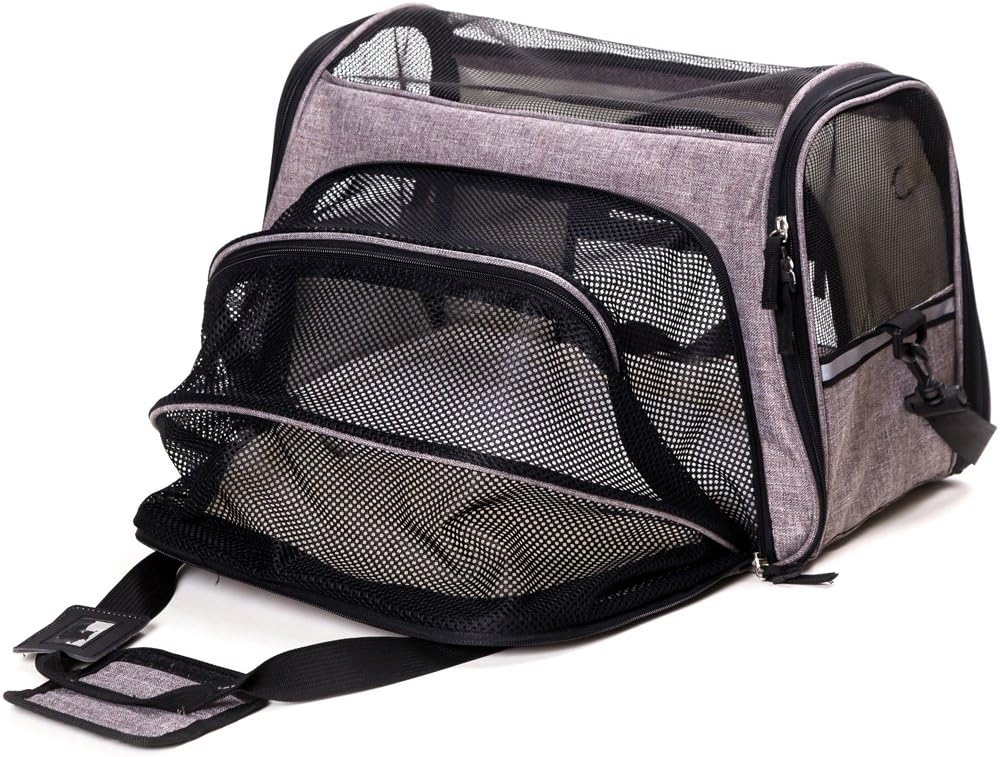 FurryTastic Premium Expandable Airline Approved Pet Carrier with Zipper Lockers and Leash Hook Collapsible Dog Carrier Best Cat Carrier for Small Breed Dogs Cats Kittens and Puppies (Grey)