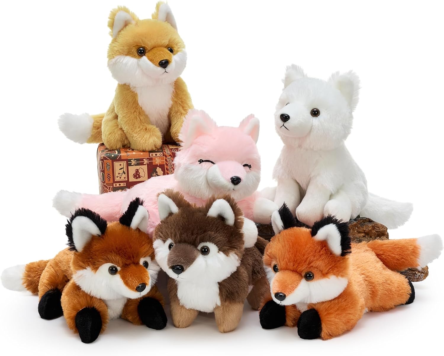 Tezituor 6 Pack Fox Stuffed Animals Bulk, 8 Inch Assorted Plush Set