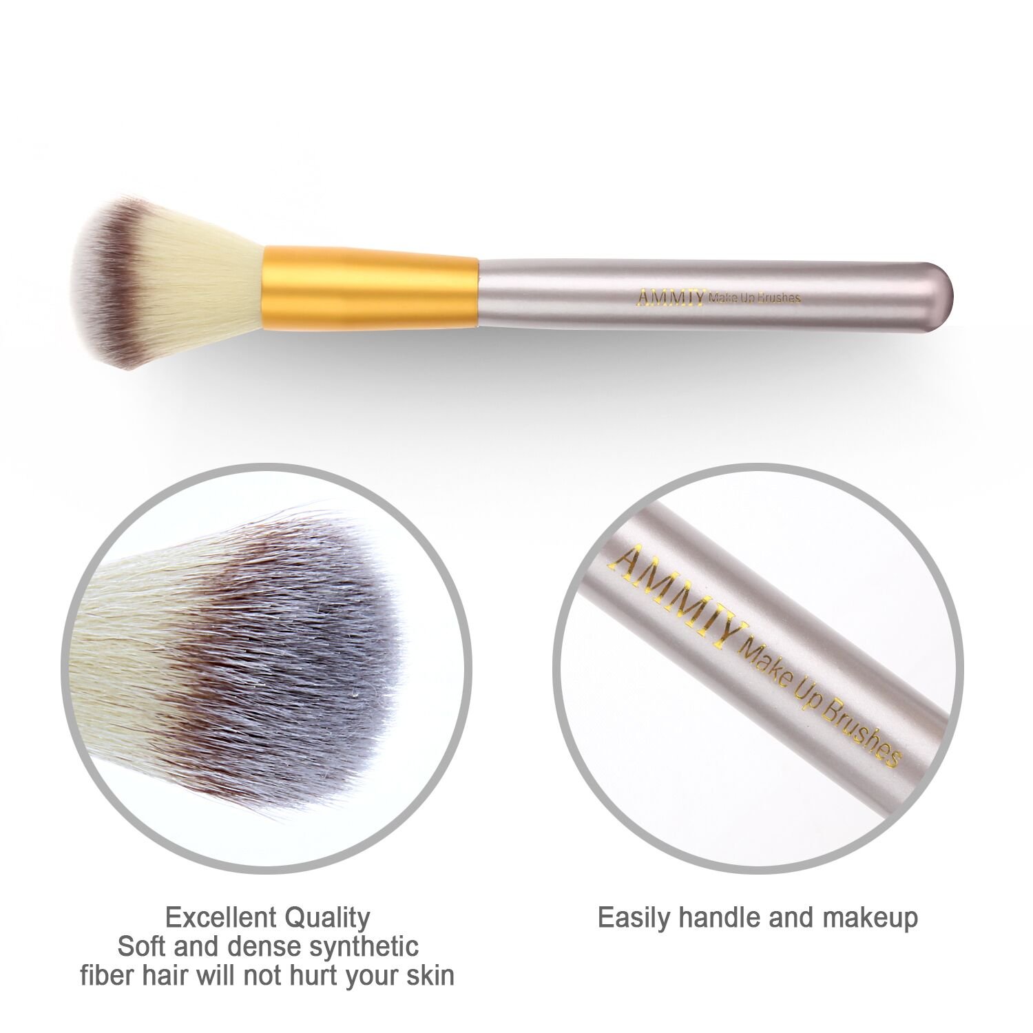 AMMIY Makeup Brushes 18 PCs Makeup Brush Set Professional Wood Handle Premium Synthetic Contour Concealers Foundation Blending Face Powder Eye shadow Cosmetic Brushes with PU Leather Bag (Champagne) : Beauty & Personal Care