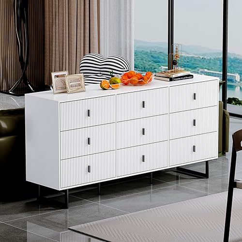 Miniatura 7 de Chrangmay Cómoda blanca de 9 cajones para dormitorio, moderna cómoda triple de 9 cajones con cajones profundos, amplio armario organizador de