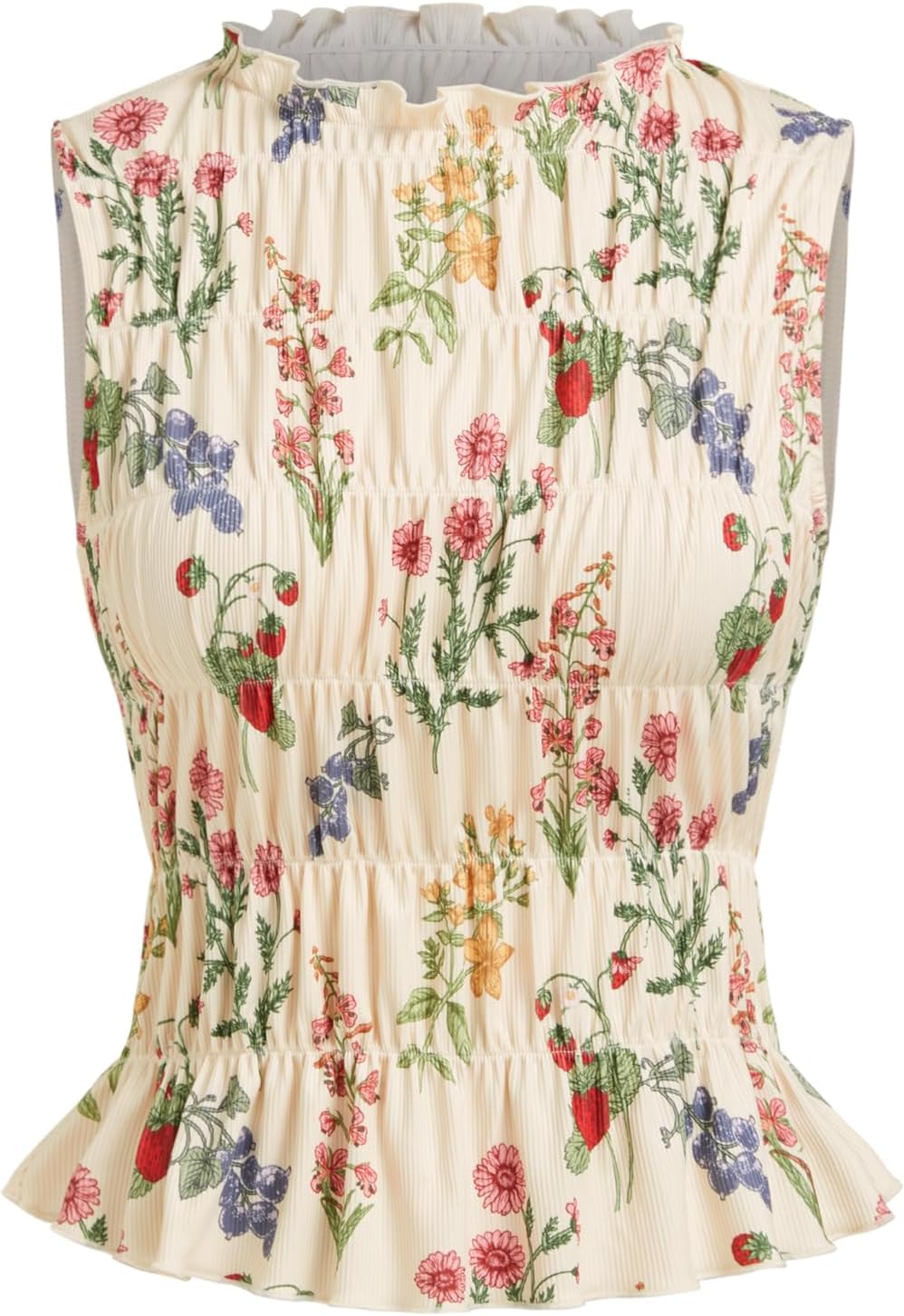 CIDER Floral Crop Tank Tops for Women Ruffle Tiered Shirred Sleeveless Cute Summer Tops Trendy Going Out Outfits