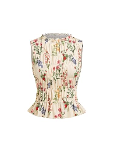 CIDER Floral Crop Tank Tops for Women Ruffle Tiered Shirred