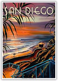 San Diego - California Sunset - Vintage Travel Poster by Wade Koniakowsky - Master Art Print 10in x 14in