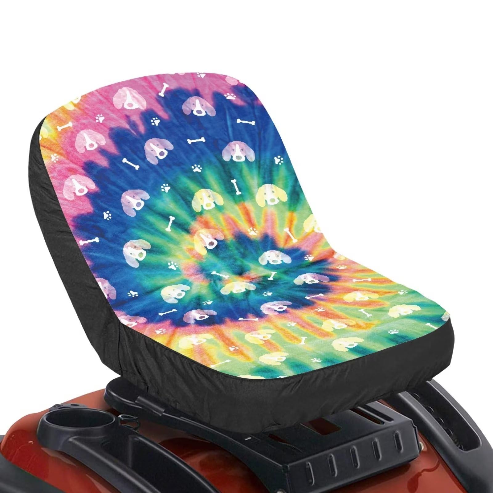 FUIALDOLG Swirl Tie-Dye Print Seat Cover for Riding Lawn Mower with Back Storage Bag Non-Slip Anti-Dirt for Skid Loader Backhoe Dozer Telehandler