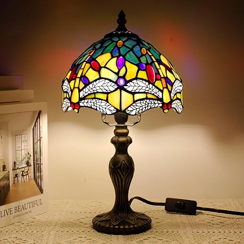 Miniatura 13 de Pequeña Lámpara Tiffany de Vidrio Emplomado, Lámpara de Mesa, Mini Luz de Acento de Escritorio para Dormitorio, Mesita de Noche, Lectura, Hogar,