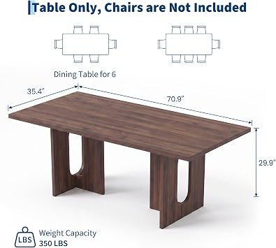 Garvee T-Shaped Dining Table for 6-8, 71 Rectangular Kitchen Table