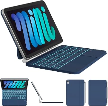 for iPad mini 7 A17 Pro, 2024 & Mini 6 2021 Case with Keyboard, 11-Color Backlit with Smart Trackpad, Magic-Style Keyboard Case for iPad mini 7th 6th Gen 8.3-inch, Steel Blue