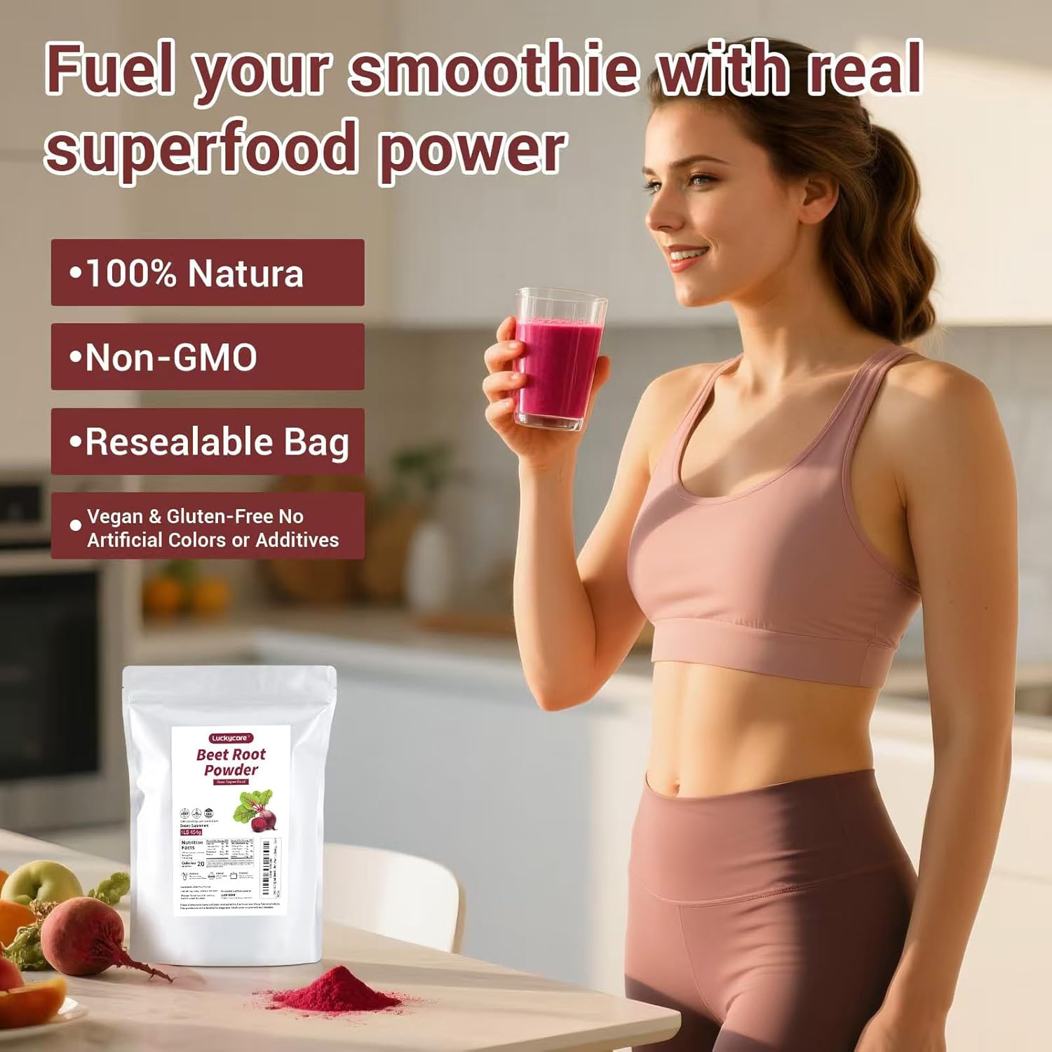 Original Beet Root Powder | Non-GMO Beetroot Superfood | Vegan & Gluten Free | Natural Nitric Oxide Supplement | Supports Pre Workout Energy | 16oz - Image 3