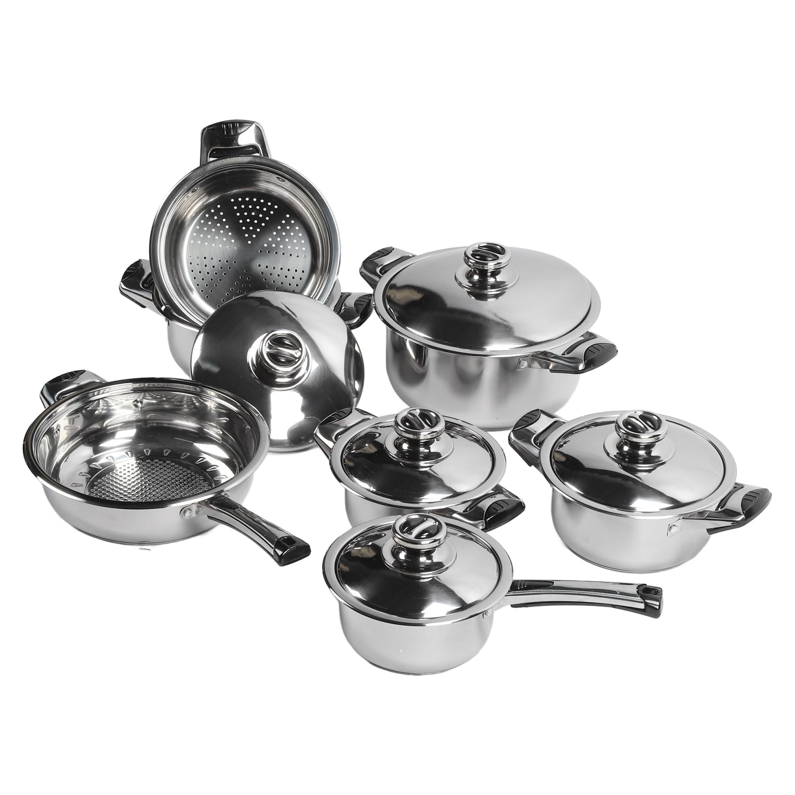 Rengue Set di Pentole in Acciaio Inossidabile Set da da 7 Pezzi Pentole e Padelle per Friggere Stufati con Conduzione del Calore Uniforme per Chef Domestico