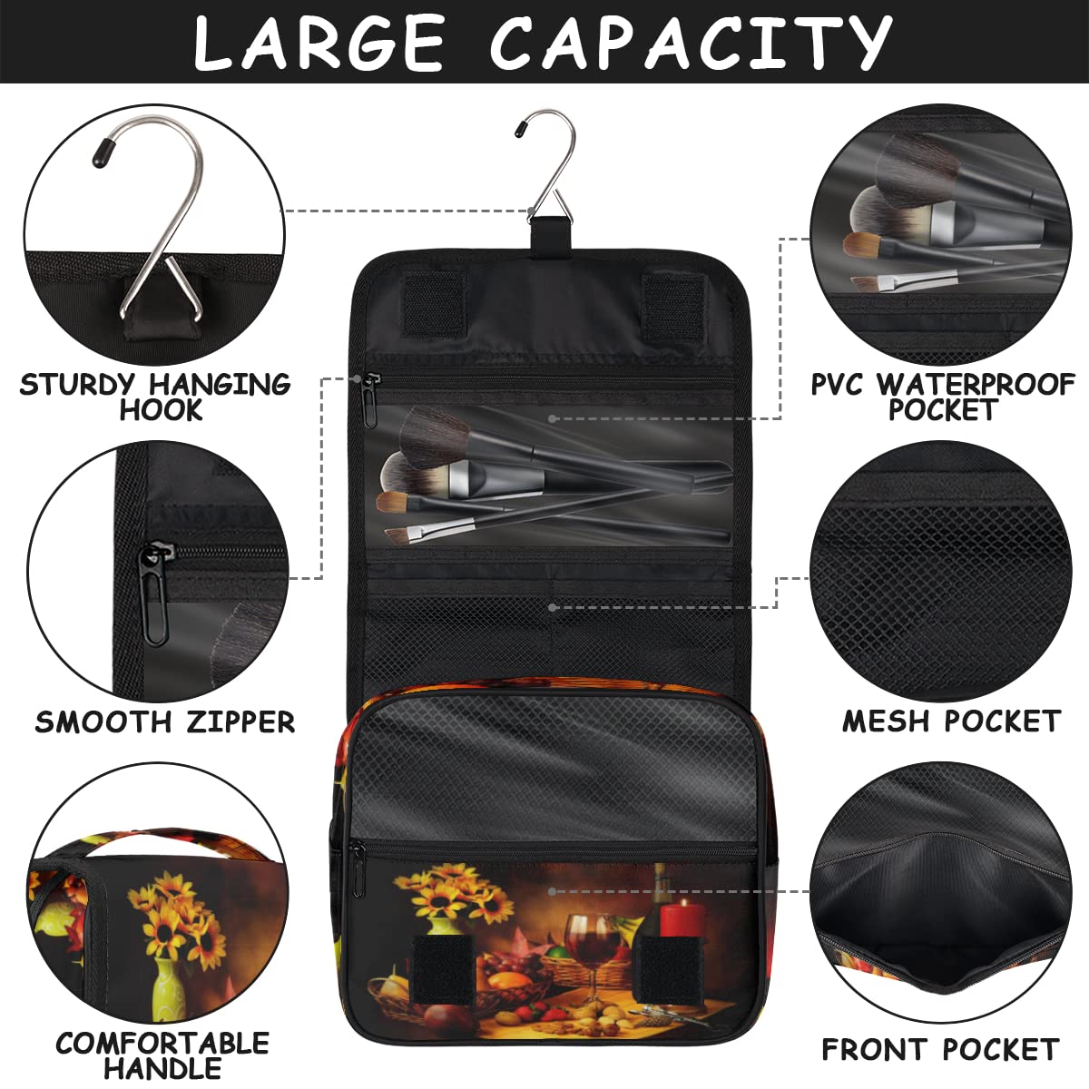 Jesienna podróżna kosmetyczka FallRed Wine Bottle Wash Pouch Bag Unisex Wiszące przybory toaletowe Kosmetyczka Organizer do makijażu, wielobarwny, Jeden rozmiar