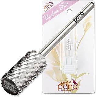 PANA 3/32" Large Barrel Flat Top Silver Carbide Nail Drill Bit for Manicure, Pedicure and Acrylics (Grit: 2X Extra Coarse - 2XC, 1pc)