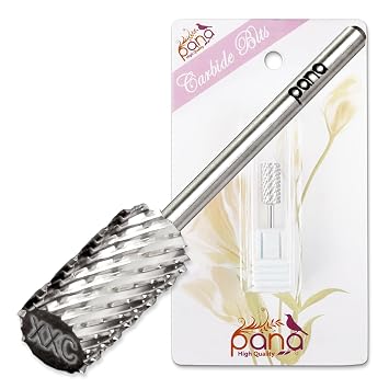 PANA 3/32 Large Barrel Flat Top Silver Carbide Nail Drill Bit for Manicure, Pedicure and Acrylics (Grit: 2X Extra Coarse - 2XC, 1pc)