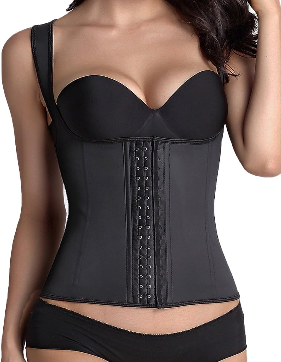 Manladi Womens Latex Waist Trainers Cinchers Underbust Waist Training Corsets (XX-Large, Black (Vest, Ordinary Latex))