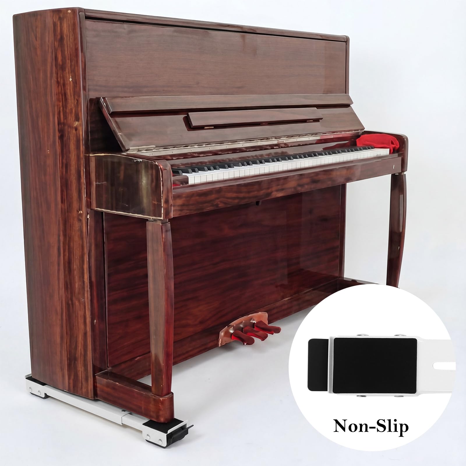 2 carrelli verticali per pianoforte, regolabili, con cuscinetto antiscivolo, capacità di carico di 802,9 kg, ruote girevoli per sala da concerto, università, strumenti musicali domestici