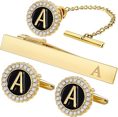 HAWSON Tie Clips, Cufflinks, Tie Tack & Lapel Pins for Men - Suitable for Neckties and French Cuff or Dress Shirt Suits - Jewelry Box Packed, Initials Designed