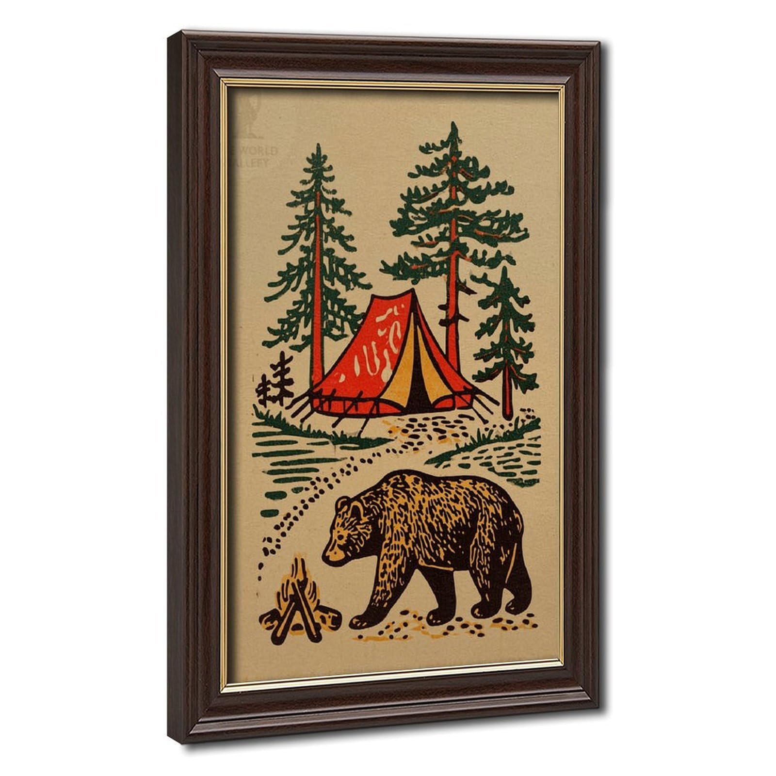 Bear Camping In Forest Scene Poster Canvas Poster for Office Decor Gift