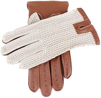 Dents Mens Cotton Crochet Back Driving Gloves - Cognac - Large