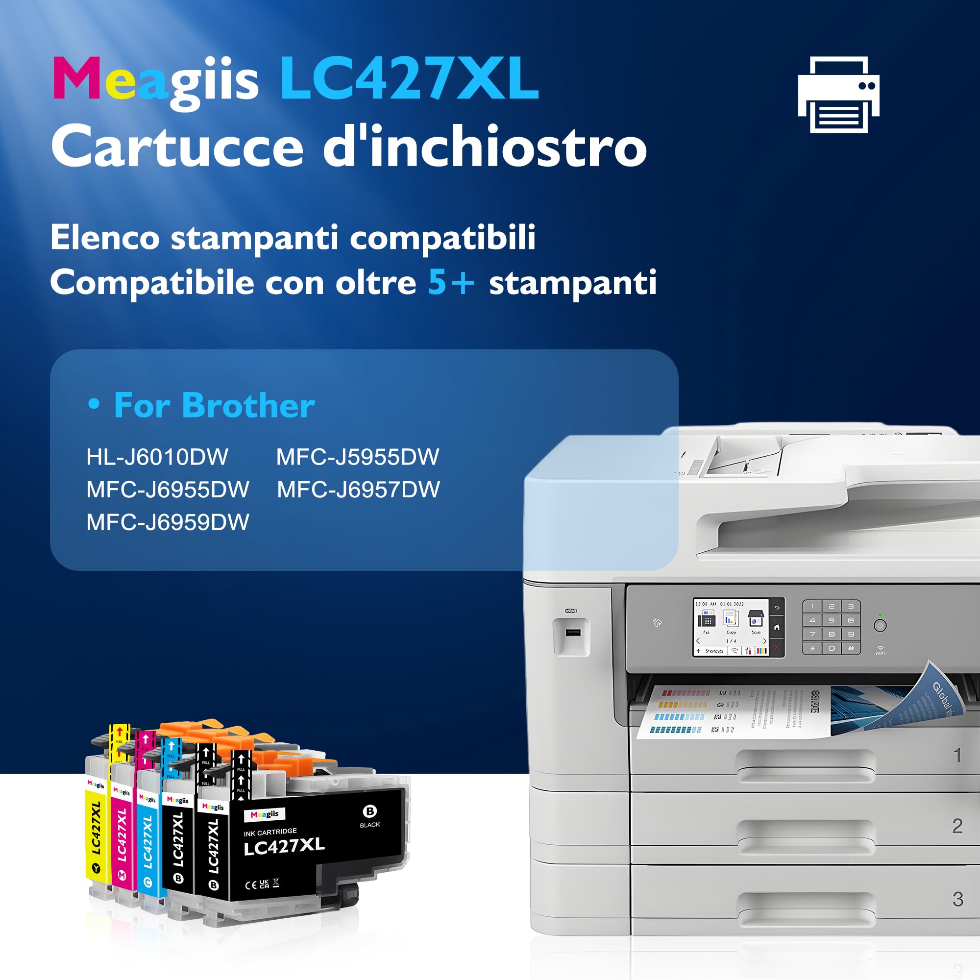 LC427XL Cartucce Compatibili con Brother LC427 XL MFC-J6955DW | Compatibili con Brother MFC-J5955DW, MFC-J6957DW, MFC-J6959DW, HL-J6010DW (5 Pezzi); Alta Resa: 6.000 nere, 5.000 colorate